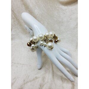 Erica Lyons Pearl & Gold Bead Cluster Bracelet With Elastic Stretch For Women